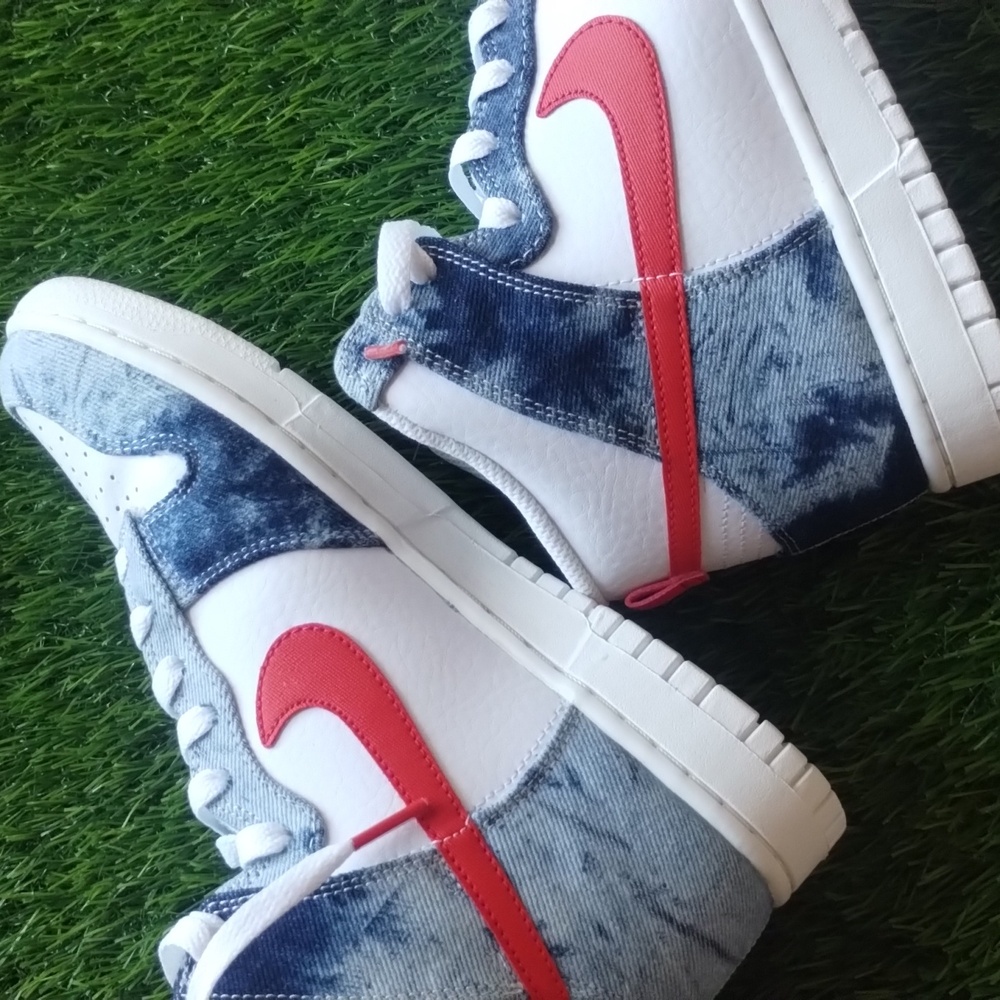 Nike Dunk High Denim Blue White/Sail/Habenero Red Unisex W8 M6.5 - Picture 4 of 16